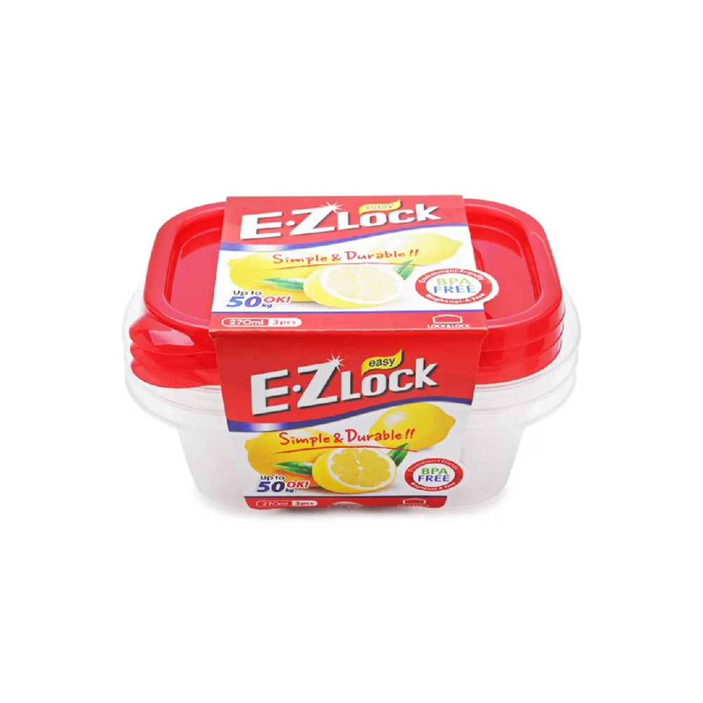 Bộ 3 Hộp Bảo Quản Thực Phẩm Ezlock Nắp Đỏ 270ml - LocknLock - HLE6204S, , large image number 1